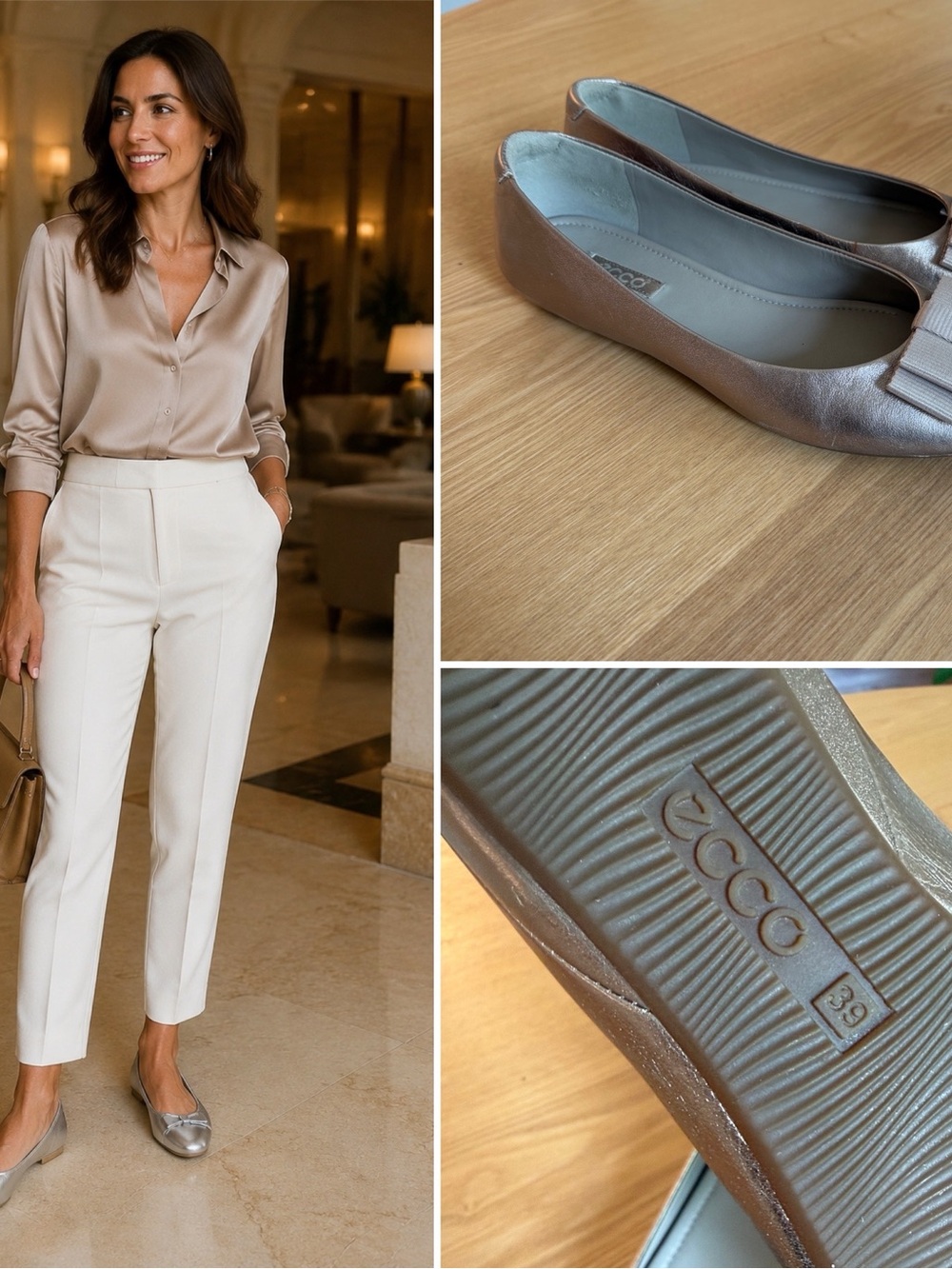ECCO Lovely Metallic Silver Slip-On Ballet Flats - Size EU 39 (US 8 / 8.5)